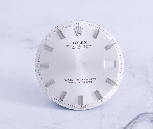 Load image into Gallery viewer, Rolex Datejust Silver Wide Boy Marker Dial for model 1601 - 1603 FCD21753
