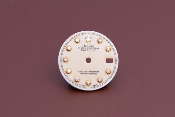Load image into Gallery viewer, Rolex Ladies Datejust Cream Lacquer Bezel Set Diamond Dial for 69178 FCD23548
