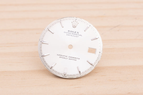 Load image into Gallery viewer, Rolex Datejust Silver Spotted Stick Dial for model 1601 FCD29073
