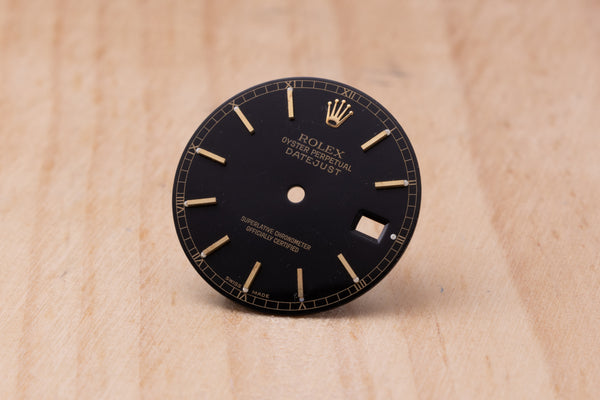 Load image into Gallery viewer, Rolex Datejust Black DAMAGED Stick dial for model 16013 - 16233 FCD29525
